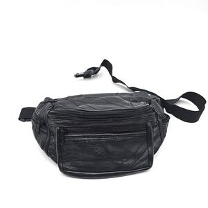 Fanny Pack Leather Patch Work Zipper Pouches Black Waist  Hiking Camp Old School